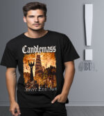 Gösterişli siyah tişört üzerinde Candlemass grubu ve "Sweet Evil Sun" temalı korku ve müzik temalı tasarım. Modern ve dikkat çekici edebi baskı ile stil sahibi görünüm sağlar.