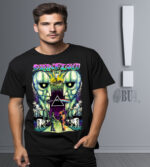 Dizüstü Pink Floyd temalı grafik baskılı siyah tişört, rock müzik ve alternatif stil tercih edenler için ideal ile dikkat çekici tasarım.