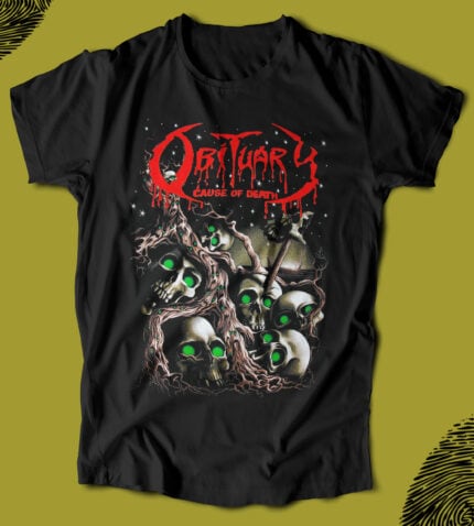 Yırtık T-shirt, Kafatasları ve Kuru Ağacıyla Gotik Tasarım, Çığlık ve Kara Karanlık Çizim, Metal ve Rock Tarzı Beyaz ve Yeşil Vurgu Detaylarıyla, Ölüm ve İşkence Sembolü, Cadılar Bayramı ve Alternatif Moda İçin Uygun.
