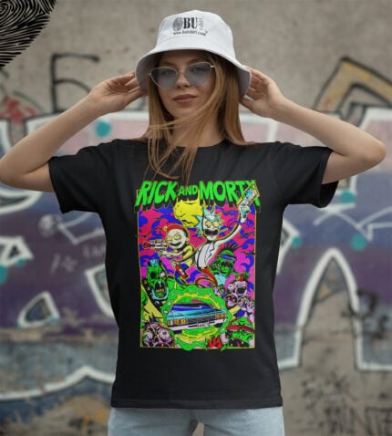 Nick ve Morty temalı, renkli ve eğlenceli grafik baskılı erkek tişört, gençler ve çocuklar için uygun, rahat ve şık günlük kullanıma uygun.