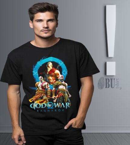 Yüksek kaliteli God of War Ragnarok temalı tişört, modern tasarım ve rahat kesim, erkekler için ideal spor ve günlük kullanım. Sokak tarzı ve oyun tutkusu yansıtan özgün tişört seçeneği.