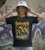 Butshirt logo ve grafikli tişört ile sokak stili, genç moda ve casual giyim konsepti, metal ve rock tarzı tasarım detayları, Led Zeppelin Efsanesi Helios Wrath, genç ve dinamik görsel.
