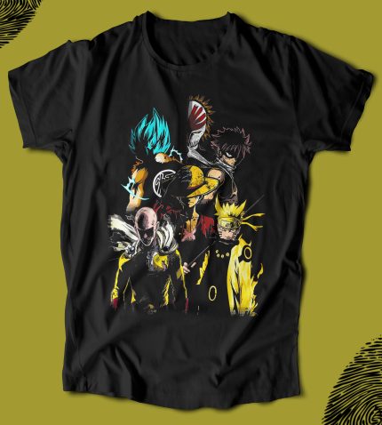 Yüksek kaliteli anime karakterleri baskılı siyah tişört, Manga ve manga hayranları için ideal, yaz mevsimi ve günlük kullanıma uygun, rahat ve şık tasarım, BU Tişört.