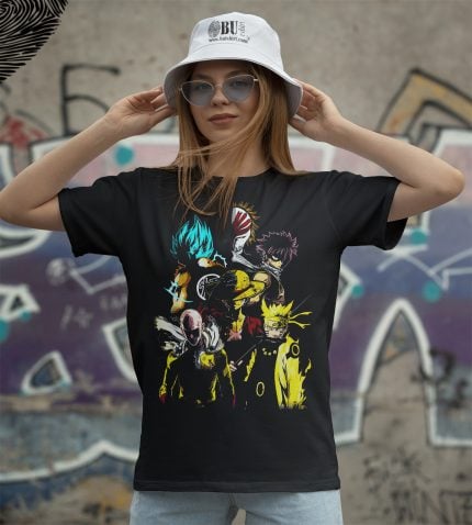 Güzel bir tasarımlı anime karakterleri baskılı siyah tişört, genç ve tarz sahibi koleksiyonlar için ideal, yüksek kalite, rahat ve şık sokak modası tişörtü, BU Tişört koleksiyonunda bulunabilir.