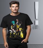Efsanevi anime karakterleriyle tasarlanmış siyah tişört, Dragon Ball ve Naruto temalı, gençler ve anime tutkunları için ideal, yüksek kaliteli ve rahat kullanım sağlar.
