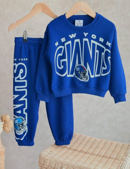 Gri NY Giants spor sweatshirt ve eşofman takımı, çocuklar için rahat ve şık, NFL lisanslı, en yeni moda ile sportif tarzda giyim, yüksek kaliteli malzeme.