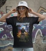 Butshirt, metalik yazılı ve zombie figürlü Megadeth tişört, genç kadın moda ve müzik severler için ideal, sokak stili giyim aksesuarı.