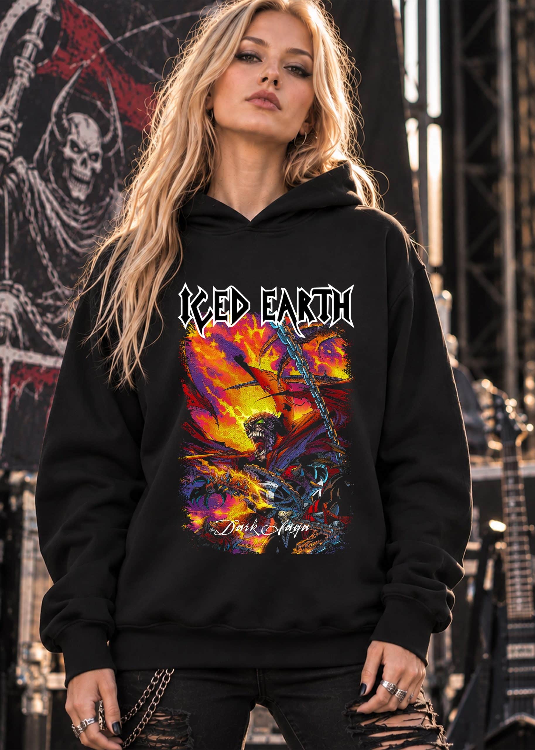 BUTHOOD0002-2 BUTSHIRT 'Iced Earth - The Dark Saga' Temalı Dar Kesim Sweatshirt - Görsel 1